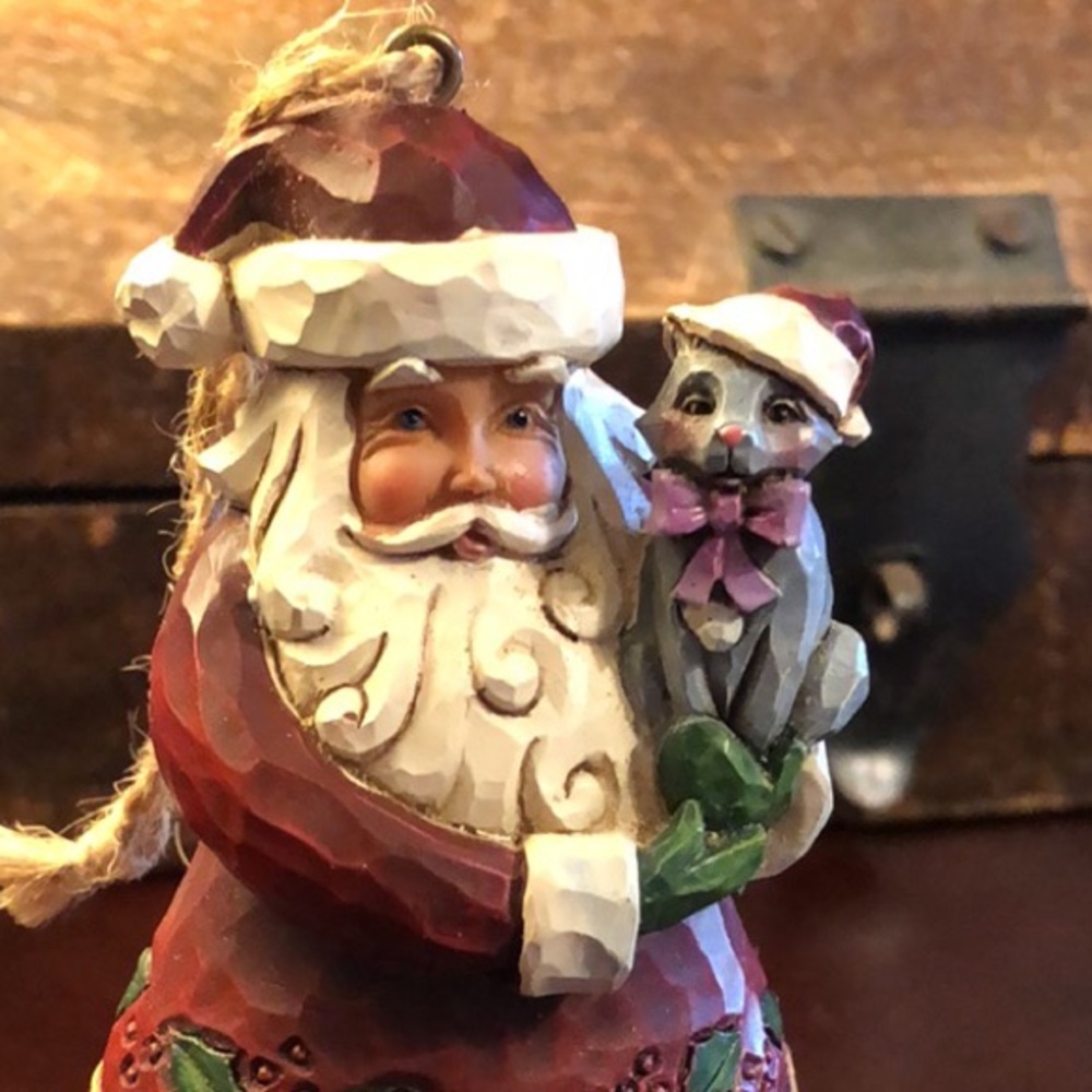 JIM SHORE Santa With Cat Ornament Heartwood Creek 2015